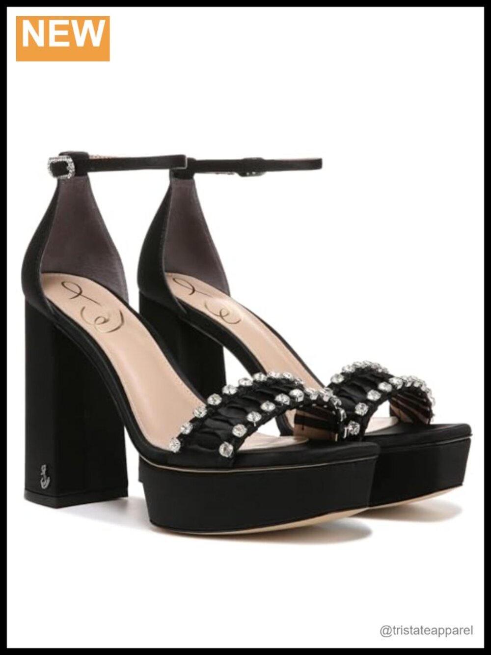 Sam Edelman Ninette Platform Sandal Leather Satin Embellished Ankle Strap
